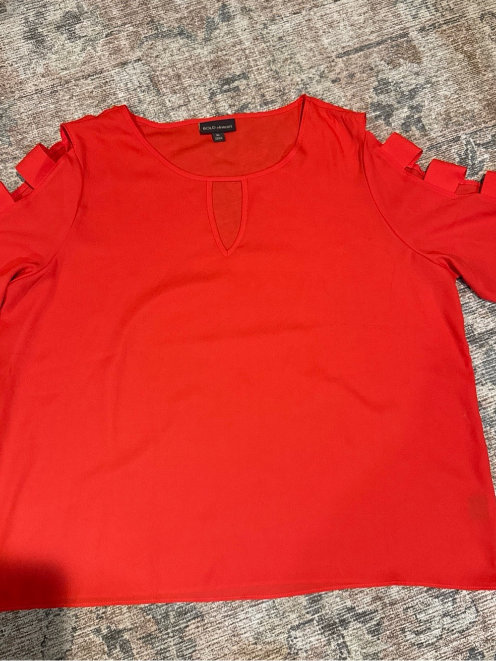 BOLD elements Red Cold-Shoulder Keyhole Blouse